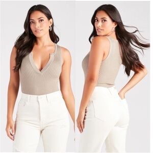 NEW Womens Down A Notch Sweater Knit Bodysuit in Taupe